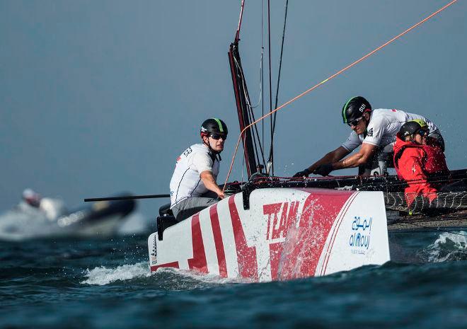 Team Tilt, a wildcard entry to the Act, took their first race win today in Muscat, Oman – Extreme Sailing Series © Lloyd Images http://lloydimagesgallery.photoshelter.com/